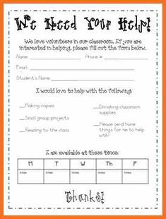 parent volunteer sign up sheet
