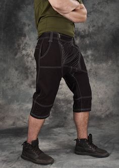 Edgy Goth Crescent Moon Cat Mans Short Pants Baggys