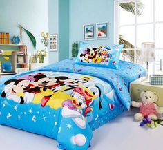 DISNEY Mickey Mouse Puzzle SINGLE or DOUBLE choice QUILT COVER SET ears blue