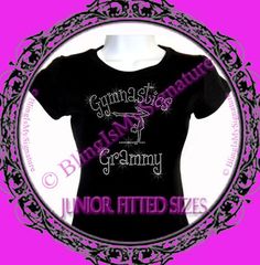 GYMNASTICS MIMI Bling Hot Fix Sports Gym Mom C Rhinestone Iron on T-Shirt