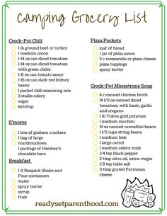 camping grocery list