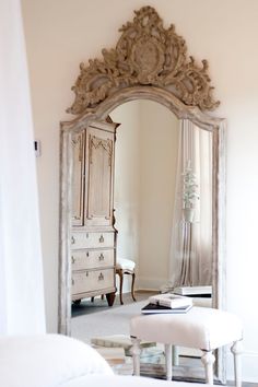 White wooden vanity multi mirror shabby vintage chic pretty ornate bedroom hall