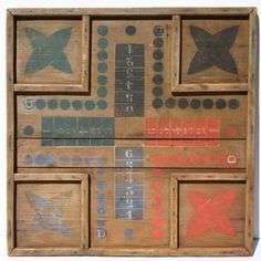 Fine Ca 1880 Pine Parcheesi Gameboard In Orig Polychrome Paint W Raised Frame Quadrants Fine Ca 1880 Pine Parcheesi Gameboard In Orig Polychrome Paint W Raised Frame Quadrants