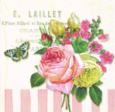 4 lose Servietten Napkins Blumen Flowers Shabby