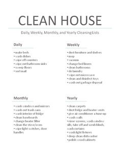 checklist for cleaning house