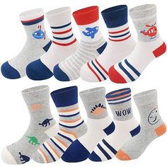 Toddler Kids Little Boys Fashion Cotton Crew Socks 10 Pack