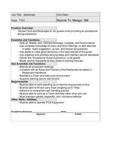 job description for bartender