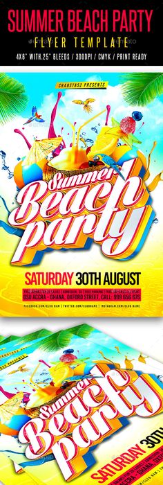 Summer Beach Party Flyer Template Summer beach party, Party flyer