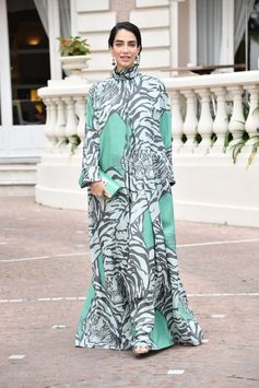 Jessica Kahawaty kicks off the Cannes Film Festival wearing a Valentino Pre Fall 2018 leisure-lux overall designed by Creative Director Pierpaolo Piccioli. #Cannes2018