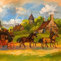CARRIAGE DRIVER /& GROOM FRENCH INK /& WATERCOLOR PAINTING ART REAL CANVAS PRINT
