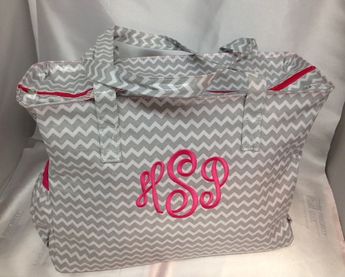 Gray Chevron Hot Pink Monogram Diaper Bag Tote Book By Pl Monogram Diaper Bag Bags Baby
