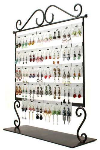 Wooden Earring Card Display Stand Jewelry Organizer White Earring Display Rack Decorative Wrought Iron Design Subastral Inc