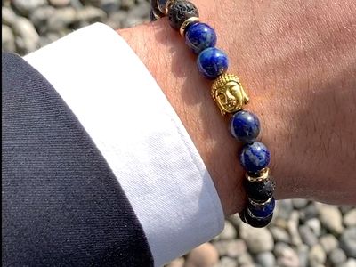 Details about / Lapis Lazuli Bracelet Natural Rich Deep Blue Bangle Solid Stretchy Wide Band