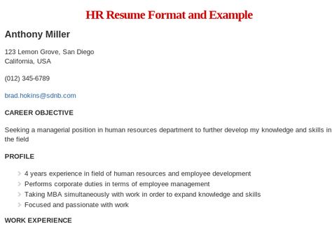 HR Resume Format and Example Read more @ wwwresumeformat - html resume format HR Resume Format and Example Read more @ wwwresumeformat - html resume format
