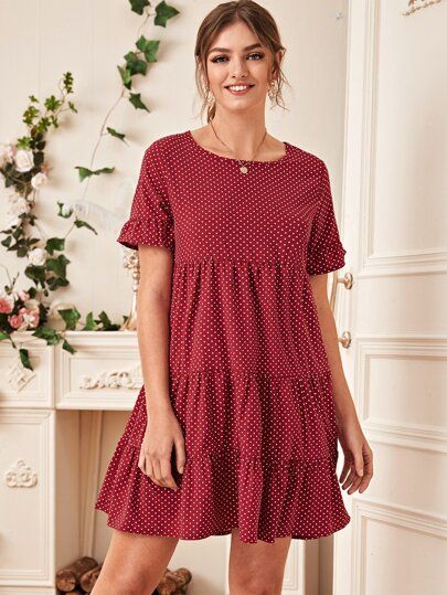Solid Ruffle Hem Smock Dresscheck Out This Solid Ruffle Hem Smock Dress On Romwe And Explore More To Meet Your Fashion Ne In 2020 Smock Dress Dresses Clothes For Women