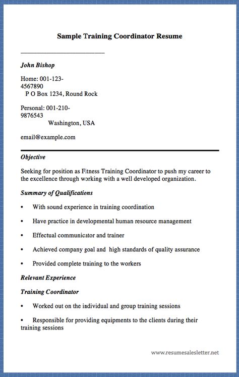 Sample Training Coordinator Resume John Bishop Home 001-123 - training coordinator resume Sample Training Coordinator Resume John Bishop Home 001-123 - training coordinator resume