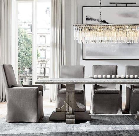 Florance Modern Luxury Rectangular Crystal Chandelier Dining Table Marble Handcrafted Dining Table Dining Table