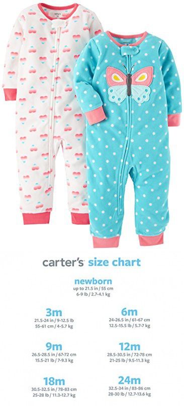 Carters Baby Girls 2-Pack Cotton Footless Pajamas