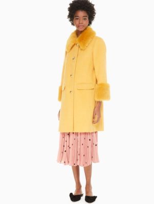 New Kate Spade Fluffy wool faux fur yellow coat New Kate Spade Fluffy wool faux fur yellow coat