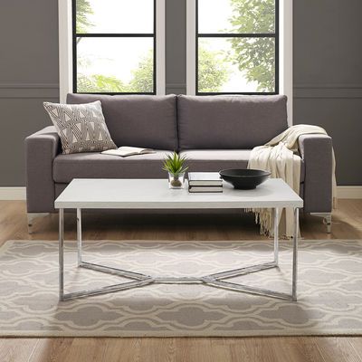 Contemporary Chrome Faux Marble Y Leg Coffee Table Faux Marble