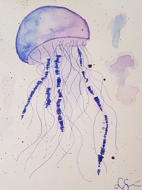 Blau Und Rosa Qualle Aquarell Druck Spass Bunte Von Thecolormaven