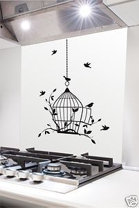 White Glass Splashback With A Bird Cage Designer Pattern White Glass Splashback With A Bird Cage Designer Pattern