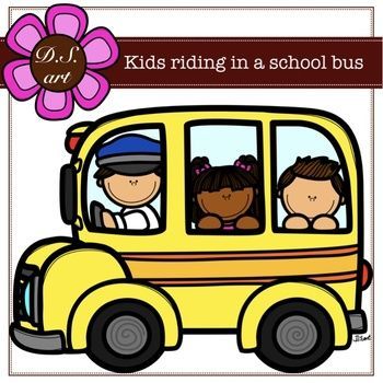 Kids Riding In A School Bus Digital Clipart Color And Black White
