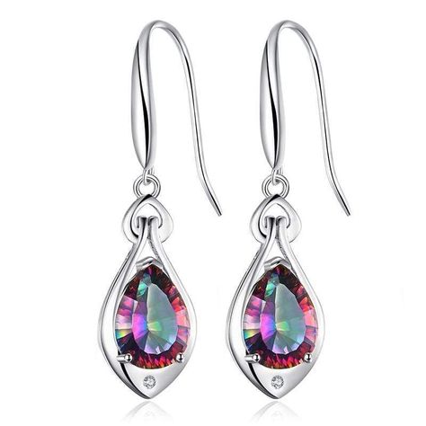 Floral 925 Sterling Silver Genuine Mystic Topaz Gemstone Dangle Hook Earrings for Women