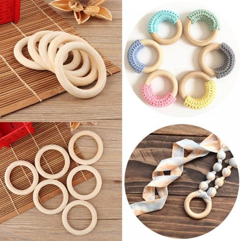 Natural Wooden Crochet Baby Teether Wood Teething Bracelet Ring Rattle Toy CB