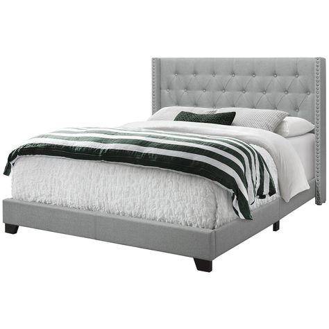 Gray Linen Upholstered Queen Bed With Chrome Trim In 2020 Size Bedding Platform Frame - Chrome Queen Bed Platform Gray Linen Upholstered Queen Bed With Chrome Trim In 2020 Size Bedding Platform Frame - Chrome Queen Bed Platform