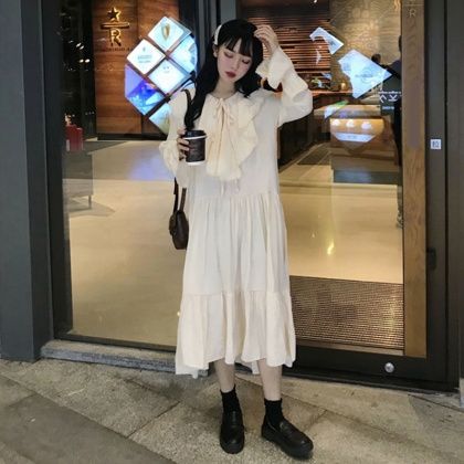 スウィート折り襟エレガント無地春カジュアルワンピース สไตล เส อผ า スウィート折り襟エレガント無地春カジュアルワンピース สไตล เส อผ า