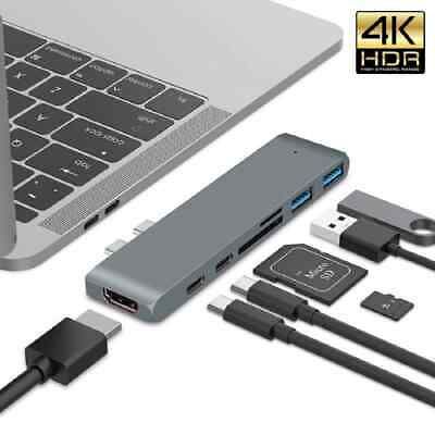 7in1 USB-C HUB Dual Type-C Multiport Card Reader Adapter 4K HDMI for MacBook Pro