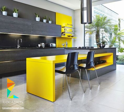 صور مطابخ مودرن 2017 2018 بافكار جديدة تجعلها اكثر اتساعا لوكشين ديزين نت Yellow Kitchen Designs Kitchen Design Color Small Modern Kitchens