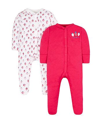 2 Pack British Made for Boys or Girls All in One Baby Cotton Sleepsuits