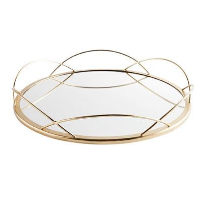 38 cm Contemporary Round Gold Mirrored Tray Metal Plate Wedding Centerpiece New 38 cm Contemporary Round Gold Mirrored Tray Metal Plate Wedding Centerpiece New