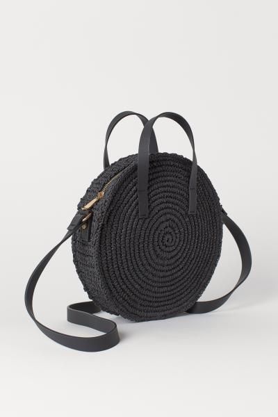 Round Paper Straw Handbag Black Ladies H M Us Cantalar Canta Canta Modelleri