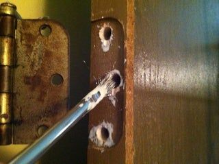 How To Repair Stripped Holes For A Door Hinge Hinges Cupboard Door Hinge Repair Hinges, Repair Cabinet Door Hinge Holes