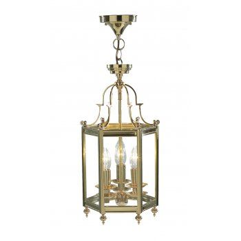 Vintage Brass and Glass Hexagonal Lantern Chandelier Vintage Brass and Glass Hexagonal Lantern Chandelier