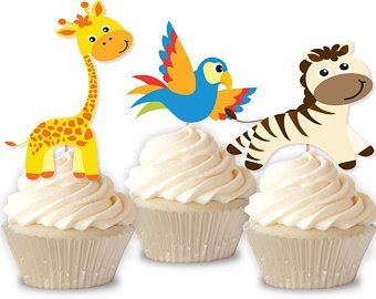 Noahs Ark and jungle animals cupcake toppers.