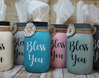 Mason Jar Tissue Holder Bless You