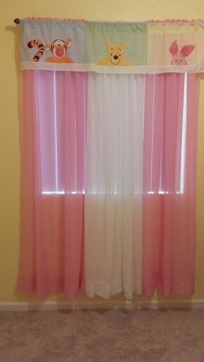 Winnie The Pooh Valance With Pink White Curtains Baby Winnie The Pooh Valance With Pink White Curtains Baby