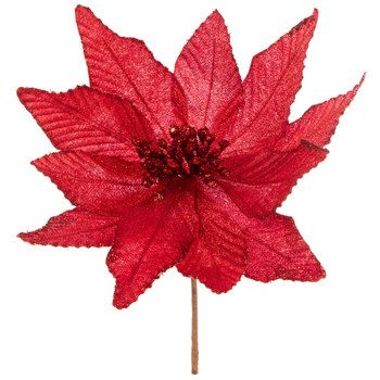 8cm Glitter Poinsettia Pick for Christmas Crafts