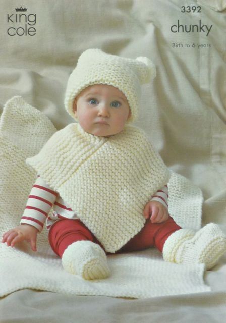 KNITTING PATTERN Baby Very Easy Knit Hat Poncho Bootees Blanket Chunky KC 3392