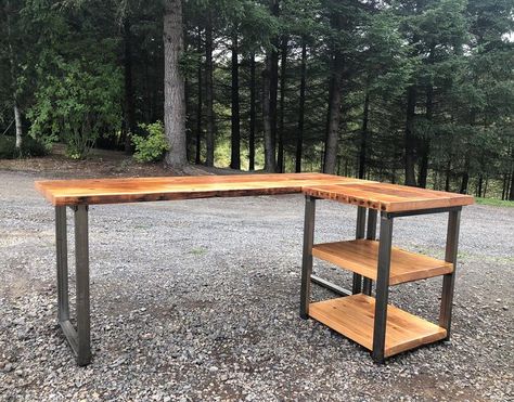 L Shaped Desk With Shelves Industrial Reclaimed Wood