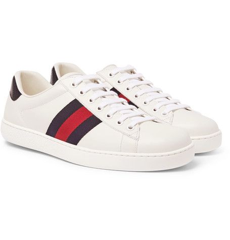GUCCI ACE WATERSNAKE,TRIMMED LEATHER SNEAKERS , WHITE