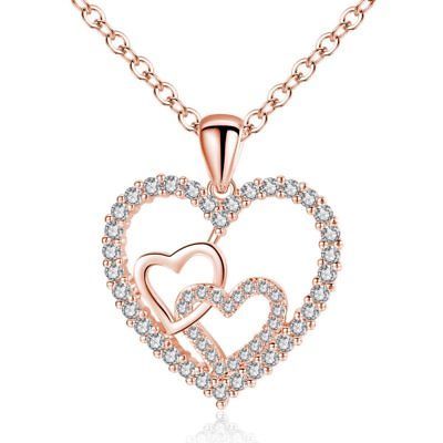 Para Mujer Joyas Cadena Collar Largo De Moda Amor Corazón De Oro Rosa Nuevo