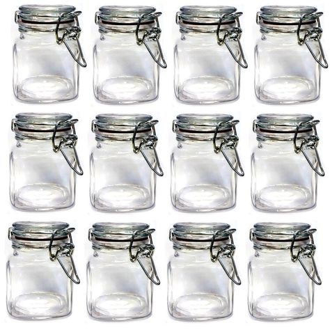 Set Of 12 Clip Top Spice Jars Empty Glass Storage Pots Containers With Labels