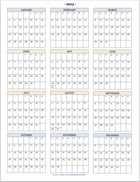 free printable 2015 year at a glance calendar from www one year calendar 2015