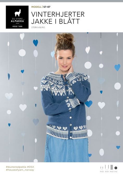 DSA57 07 Vinterhjerter jakke i blått | Du Store Alpakka DSA57 07 Vinterhjerter jakke i blått | Du Store Alpakka
