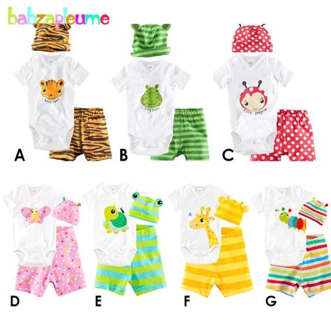 3Pcs Pretty Cute Newborn Toddler Baby Boys Girls Clothes Cartoon Romper Jumpsuit